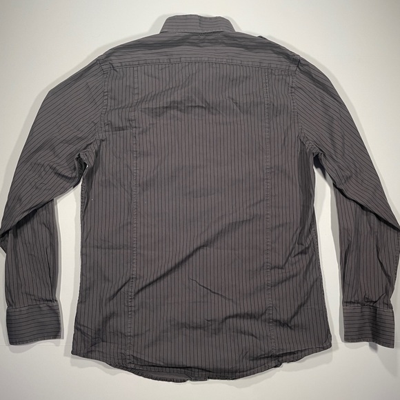 Black® Fitted Dark Gray Black Stipe Casual Button Down Long Sleeve Shirt Size M - Picture 2 of 6